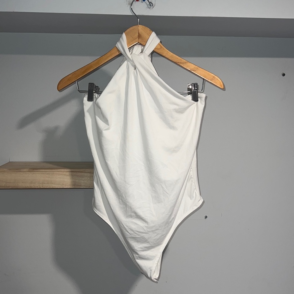White halter twist bodysuit